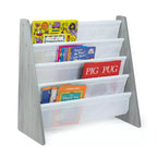 Étagère à Livres pour Enfants 4 Niveaux Gris Petit Meuble de Rangement en MDF, Anti-Basculement, Étagères Ouvertes