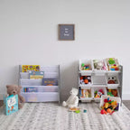 Étagère à Livres pour Enfants 4 Niveaux Gris Petit Meuble de Rangement en MDF, Anti-Basculement, Étagères Ouvertes