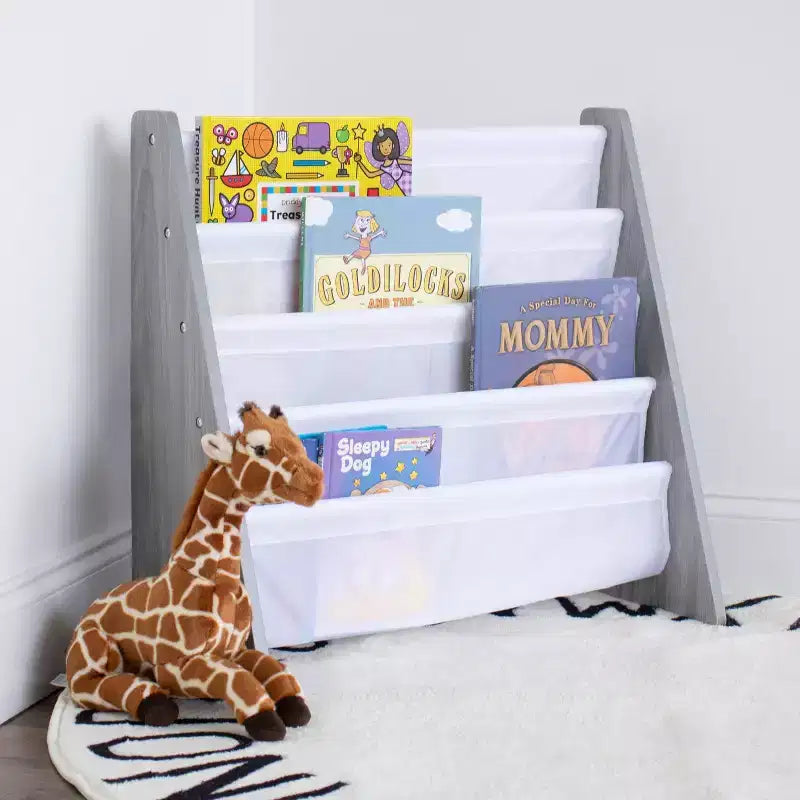 Kids' Bookshelf 4 Tier Book Organizer Gray - Humble Crew: Small Bookcase for Kids, MDF, Anti-Tip, Open Shelves