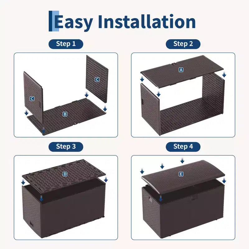 99 Gallon HDPE Outdoor Storage Deck Box with Straps, Waterproof Garden Tools Storage Bin for Patio, Lawn, Pool & Garage