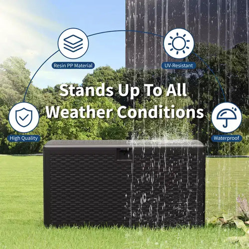 99 Gallon HDPE Outdoor Storage Deck Box with Straps, Waterproof Garden Tools Storage Bin for Patio, Lawn, Pool & Garage