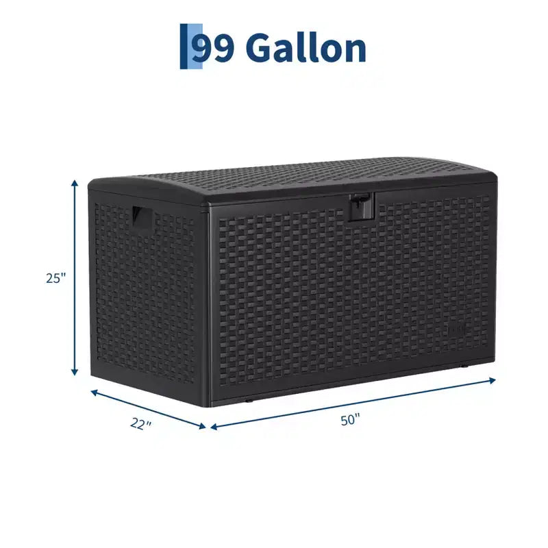 99 Gallon HDPE Outdoor Storage Deck Box with Straps, Waterproof Garden Tools Storage Bin for Patio, Lawn, Pool & Garage
