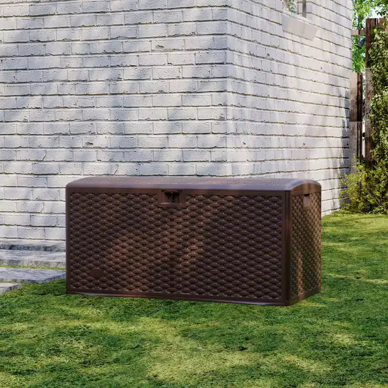 99 Gallon HDPE Outdoor Storage Deck Box with Straps, Waterproof Garden Tools Storage Bin for Patio, Lawn, Pool & Garage
