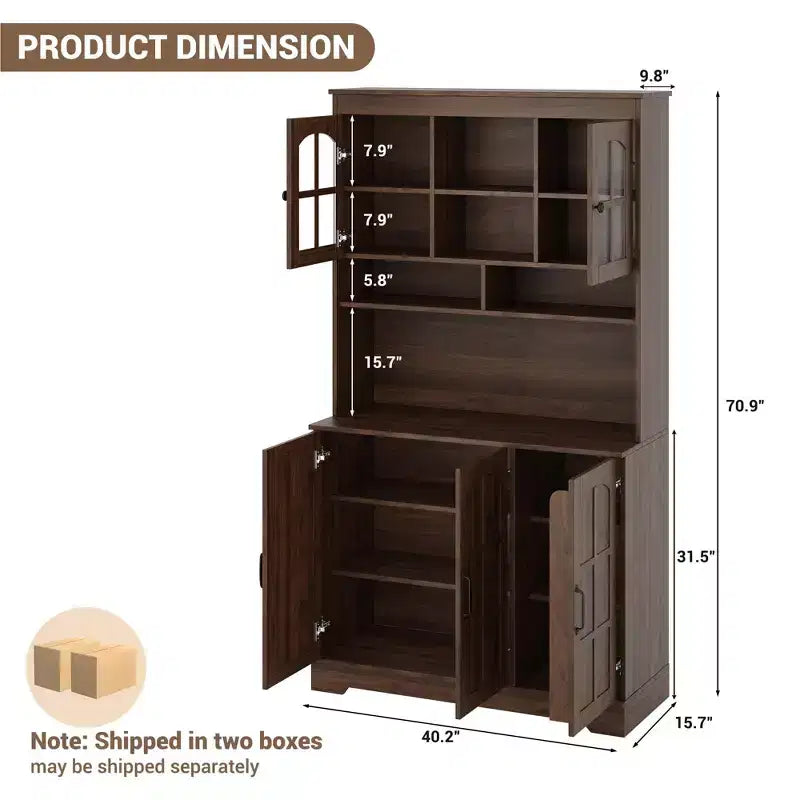 Pantry Cabinet, Kitchen Cabinet with Glass Doors, Dining Room
