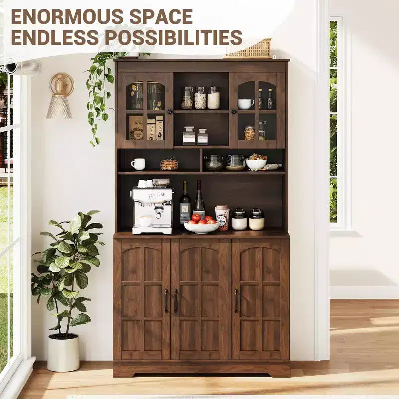 Pantry Cabinet, Kitchen Cabinet with Glass Doors, Dining Room