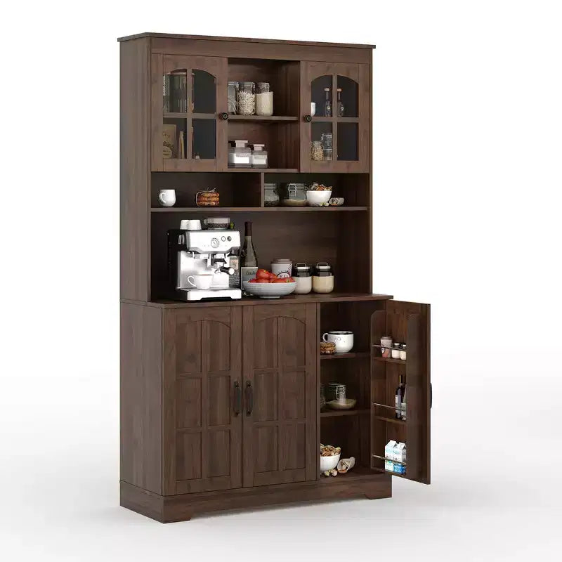 Pantry Cabinet, Kitchen Cabinet with Glass Doors, Dining Room