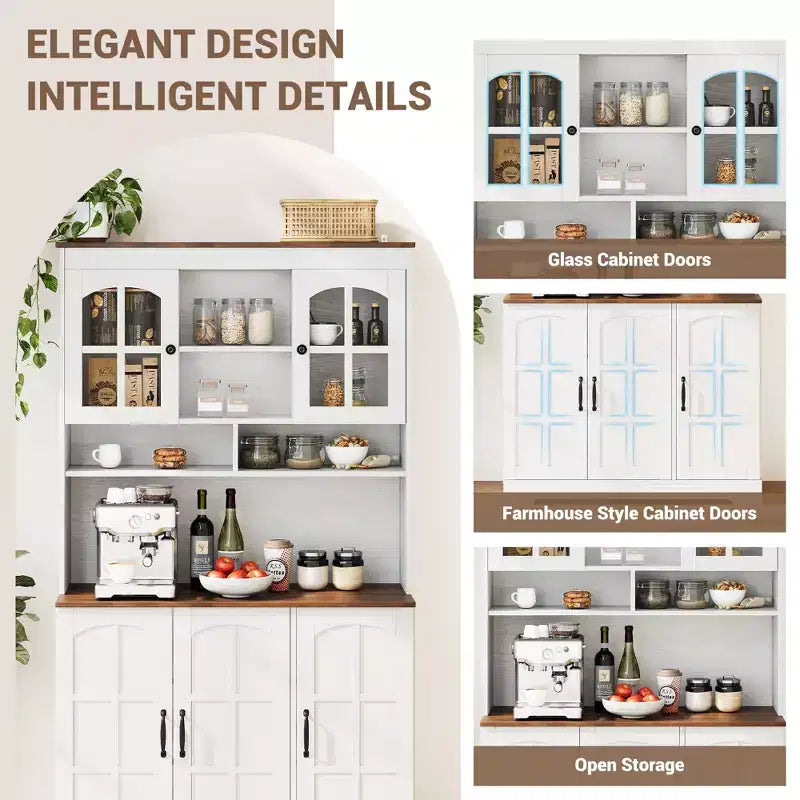 Pantry Cabinet, Kitchen Cabinet with Glass Doors, Dining Room