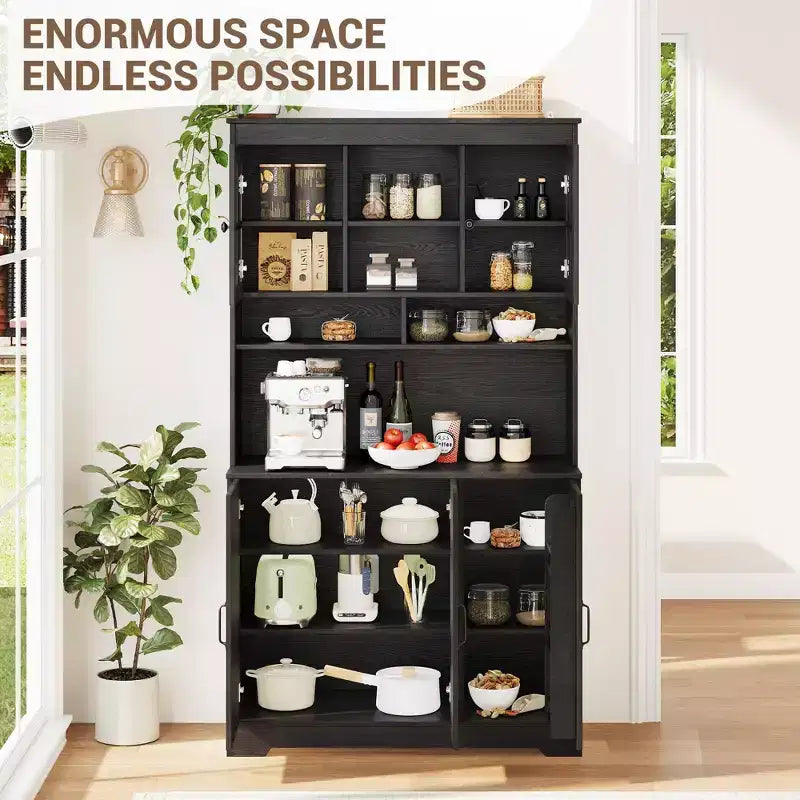 Pantry Cabinet, Kitchen Cabinet with Glass Doors, Dining Room