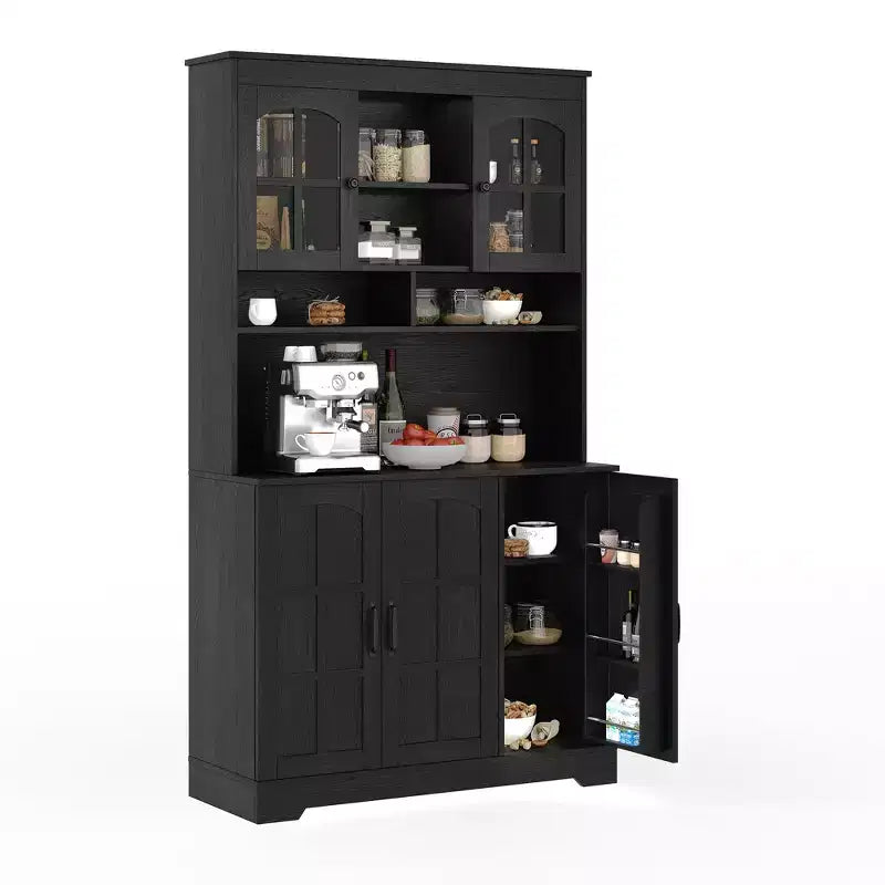 Pantry Cabinet, Kitchen Cabinet with Glass Doors, Dining Room