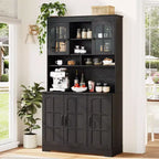Pantry Cabinet, Kitchen Cabinet with Glass Doors, Dining Room