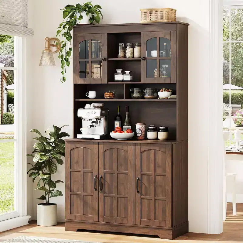 Pantry Cabinet, Kitchen Cabinet with Glass Doors, Dining Room
