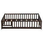 Lit au sol pleine grandeur avec clôture et porte, cadre de lit bas en bois pour enfants avec barrières de sécurité, bois d'hévéa massif, assemblage facile