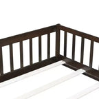 Lit au sol pleine grandeur avec clôture et porte, cadre de lit bas en bois pour enfants avec barrières de sécurité, bois d'hévéa massif, assemblage facile