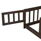 Lit au sol pleine grandeur avec clôture et porte, cadre de lit bas en bois pour enfants avec barrières de sécurité, bois d'hévéa massif, assemblage facile