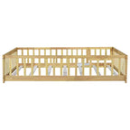 Lit au sol pleine grandeur avec clôture et porte, cadre de lit bas en bois pour enfants avec barrières de sécurité, bois d'hévéa massif, assemblage facile