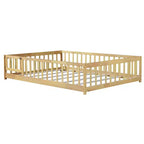 Lit au sol pleine grandeur avec clôture et porte, cadre de lit bas en bois pour enfants avec barrières de sécurité, bois d'hévéa massif, assemblage facile