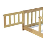 Lit au sol pleine grandeur avec clôture et porte, cadre de lit bas en bois pour enfants avec barrières de sécurité, bois d'hévéa massif, assemblage facile