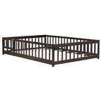 Lit au sol pleine grandeur avec clôture et porte, cadre de lit bas en bois pour enfants avec barrières de sécurité, bois d'hévéa massif, assemblage facile