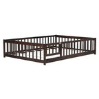 Lit au sol pleine grandeur avec clôture et porte, cadre de lit bas en bois pour enfants avec barrières de sécurité, bois d'hévéa massif, assemblage facile