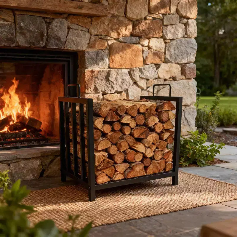 Heavy Duty Firewood Rack 17.5 Inch Metal with Handles Portable Indoor Outdoor Log Holder Stand for Fireplace Fire Pit Patio