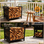 Range-bûches robuste en métal de 44,5 cm avec poignées, support à bûches portable intérieur/extérieur pour cheminée, brasero, terrasse
