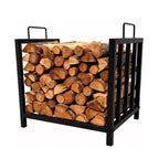 Range-bûches robuste en métal de 44,5 cm avec poignées, support à bûches portable intérieur/extérieur pour cheminée, brasero, terrasse