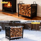 Range-bûches robuste en métal de 44,5 cm avec poignées, support à bûches portable intérieur/extérieur pour cheminée, brasero, terrasse
