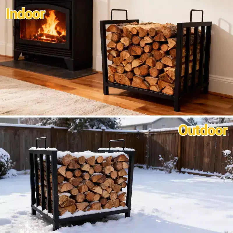 Heavy Duty Firewood Rack 17.5 Inch Metal with Handles Portable Indoor Outdoor Log Holder Stand for Fireplace Fire Pit Patio
