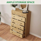 Commode haute de 31,5 po pour chambre à coucher, commode cannelée, armoire de rangement moderne en bois à 5 tiroirs, pour chambre d'enfant, couloir, salon