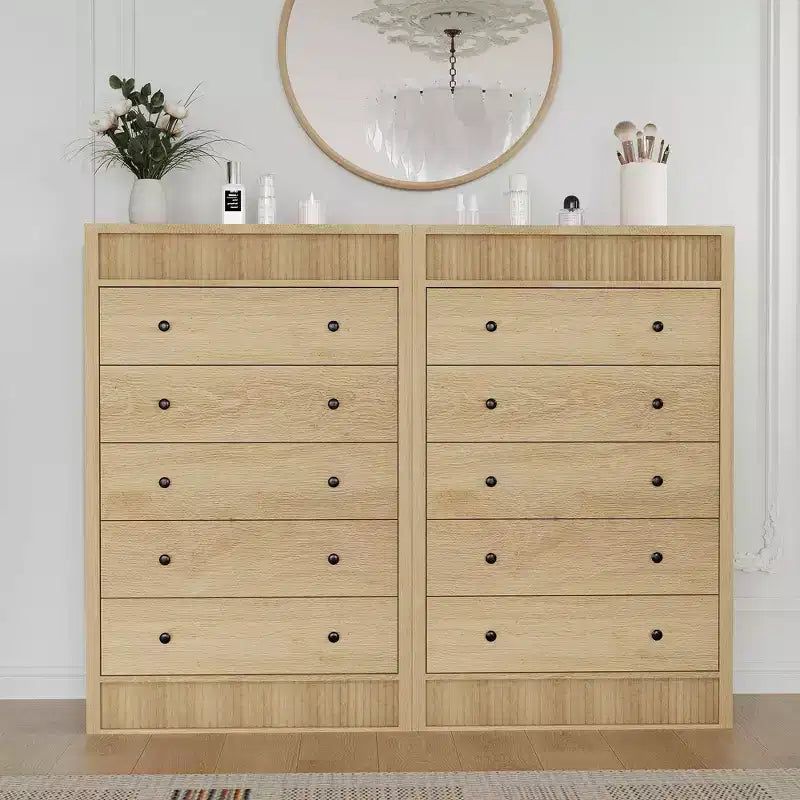 31.5 W Tall Dresser for Bedroom, Fluted Chest of Drawers, Modern Wood Storage Cabinet with 5 Drawers, for Kids Room, Hallway, Living Room