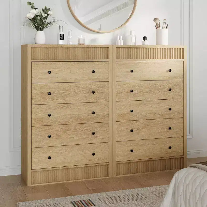 31.5 W Tall Dresser for Bedroom, Fluted Chest of Drawers, Modern Wood Storage Cabinet with 5 Drawers, for Kids Room, Hallway, Living Room