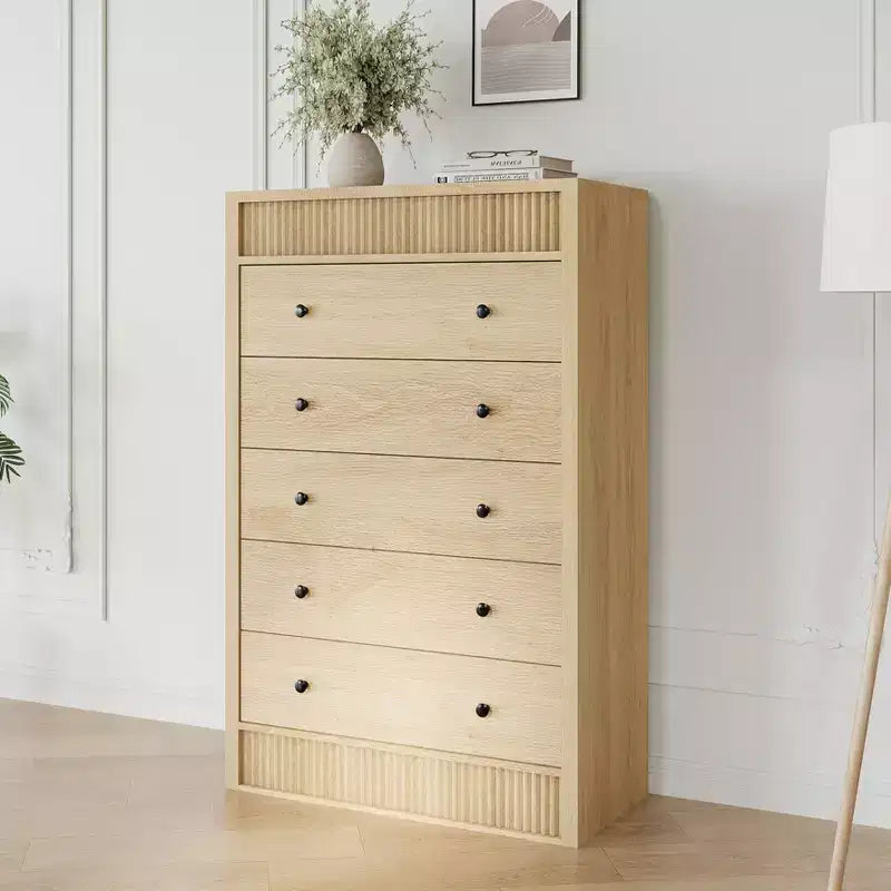 31.5 W Tall Dresser for Bedroom, Fluted Chest of Drawers, Modern Wood Storage Cabinet with 5 Drawers, for Kids Room, Hallway, Living Room