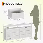 Commode longue de 63'' pour salon, commode en tissu à 12 tiroirs meuble TV pour chambre à coucher, commode avec étagères ouvertes