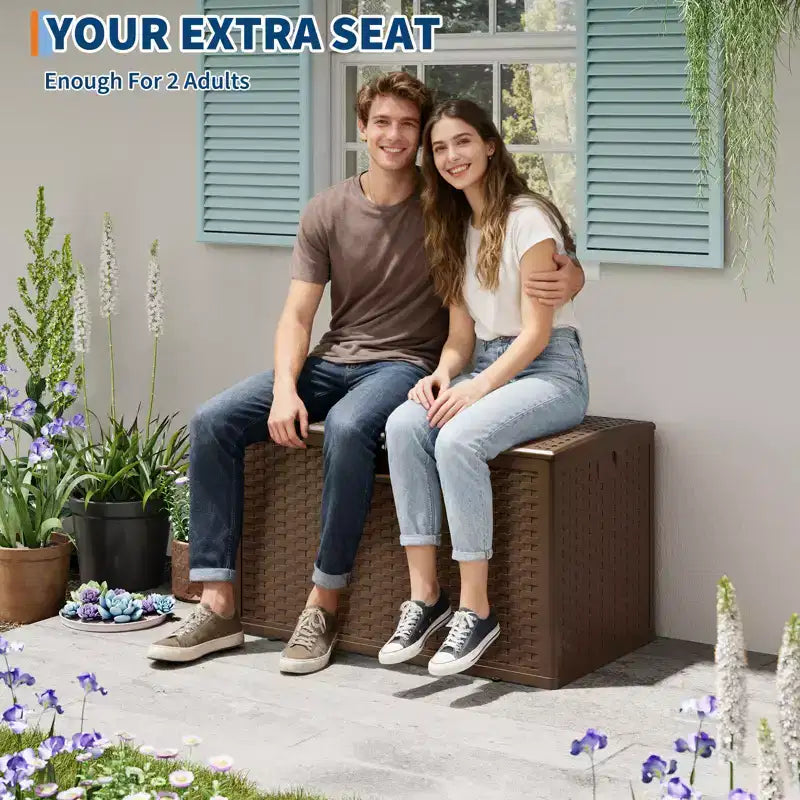 120 Gallon Large Outdoor Resin Deck Box - Waterproof & Lockable Storage Container - Weather-Resistant Organizer for Patio Cushions, Garden Tools