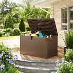 Grand coffre de rangement extérieur en résine de 450 litres – Conteneur de rangement étanche et verrouillable – Organiseur résistant aux intempéries pour coussins de terrasse, outils de jardin