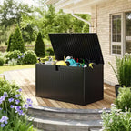 Grand coffre de rangement extérieur en résine de 450 litres – Conteneur de rangement étanche et verrouillable – Organiseur résistant aux intempéries pour coussins de terrasse, outils de jardin