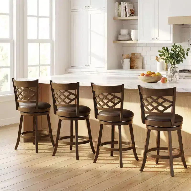 Costway 26 Counter Height Bar Stools Set of 2/4 with Rubber Wood Frame, Upholstered Seat