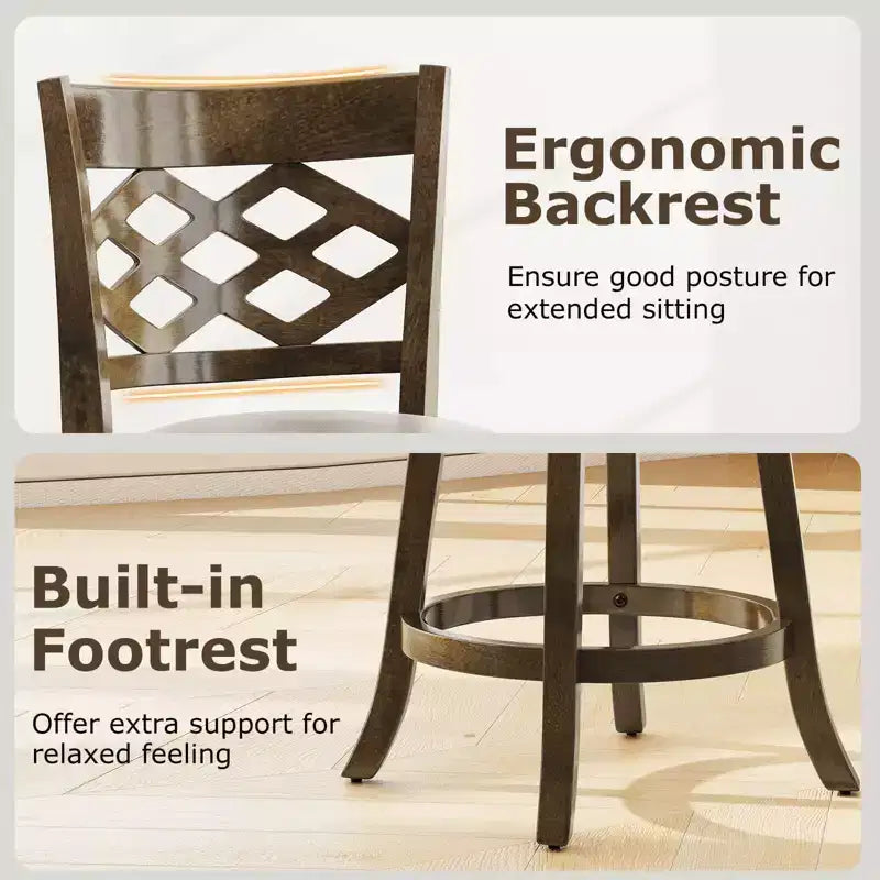 Costway 26 Counter Height Bar Stools Set of 2/4 with Rubber Wood Frame, Upholstered Seat