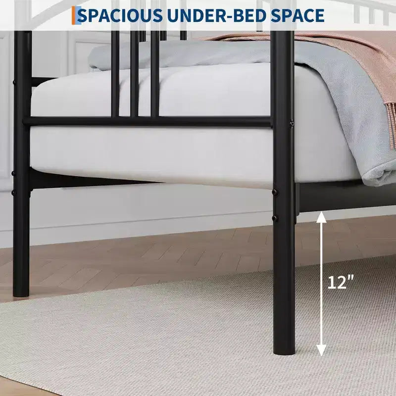 Twin Daybed [with Trundle]  Sturdy Metal with Steel Slat Support, Arched Headboard, Sofa Bed  for Living Room, Bedroom, Guest Room  [Color]