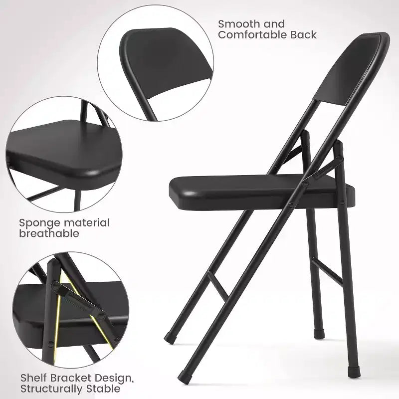 Padded Folding Chairs with Cushion, 350 LBS Heavy Duty Double Braced Metal Chairs, Stackable & Portable for Home Use