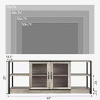 Meuble TV industriel pour téléviseurs jusqu'à 65''/75'', meuble de divertissement rustique avec armoire à double porte grillagée et étagères ouvertes, console multimédia pour salon