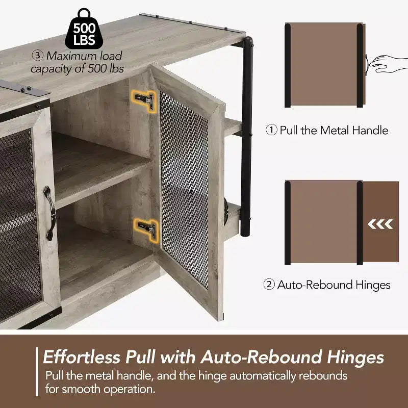 Industrial TV Stand for TVs up to 65'' / 75, Rustic Entertainment Center with Double Mesh Door Cabinet & Open Shelves, Media Console for Living Room