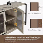 Meuble TV industriel pour téléviseurs jusqu'à 65''/75'', meuble de divertissement rustique avec armoire à double porte grillagée et étagères ouvertes, console multimédia pour salon