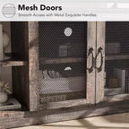 Meuble TV industriel pour téléviseurs jusqu'à 65''/75'', meuble de divertissement rustique avec armoire à double porte grillagée et étagères ouvertes, console multimédia pour salon