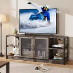 Industrial TV Stand for TVs up to 65'' / 75, Rustic Entertainment Center with Double Mesh Door Cabinet & Open Shelves, Media Console for Living Room