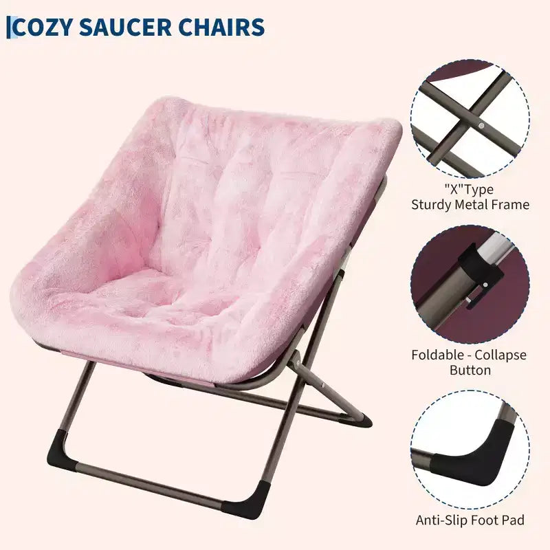 Comfy Portable Butterfly Saucer Chair, Soft Faux Fur, Oversized Accent, No Assembly Needed, for Bedroom, Living Room, Dorm, For Kids, Teens & Adults
