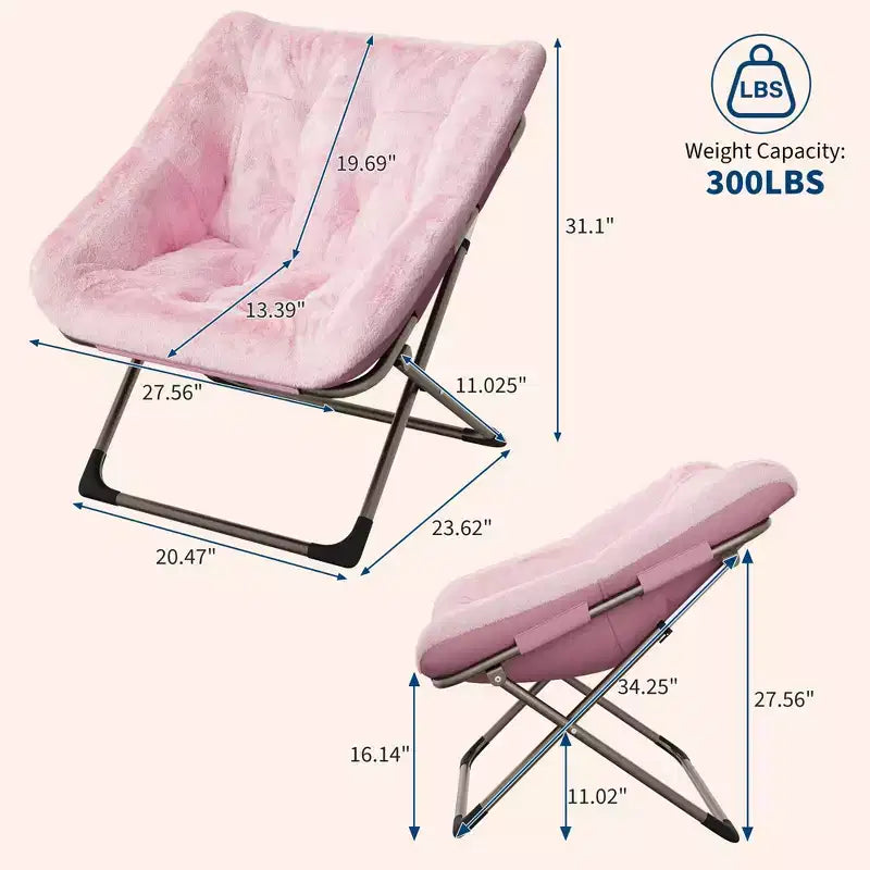 Comfy Portable Butterfly Saucer Chair, Soft Faux Fur, Oversized Accent, No Assembly Needed, for Bedroom, Living Room, Dorm, For Kids, Teens & Adults