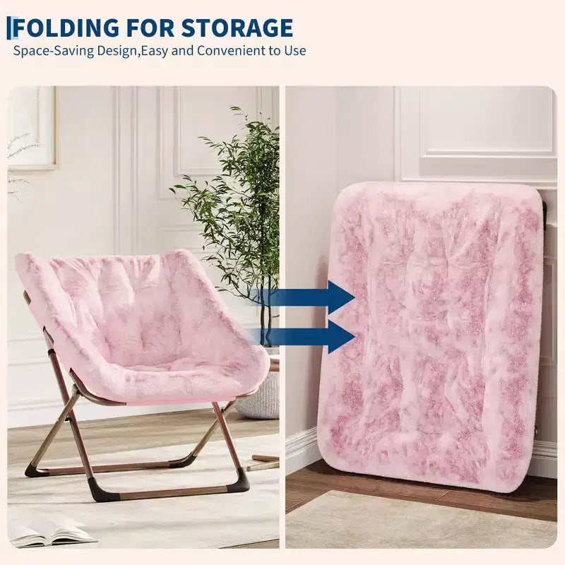 Comfy Portable Butterfly Saucer Chair, Soft Faux Fur, Oversized Accent, No Assembly Needed, for Bedroom, Living Room, Dorm, For Kids, Teens & Adults