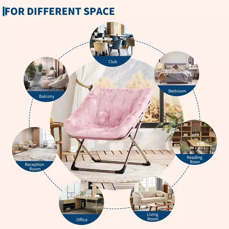 Comfy Portable Butterfly Saucer Chair, Soft Faux Fur, Oversized Accent, No Assembly Needed, for Bedroom, Living Room, Dorm, For Kids, Teens & Adults