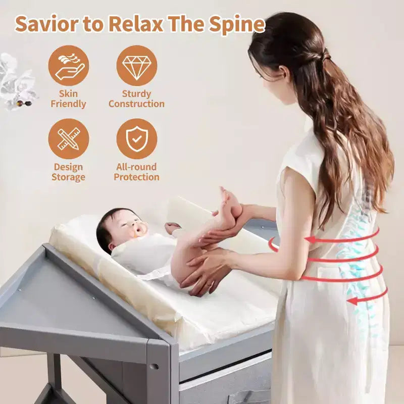 Corner Diaper Changing Table, Baby Diaper Changing Station with Storage Drawer and Laundry Hamper, Multi-Functional Changing Table Organizer